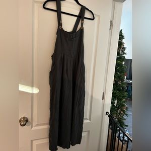 Gray Blue Loose Pleated Overalls